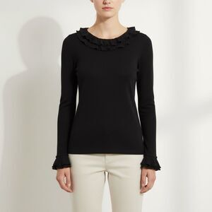 Harold's L Black Long Sleeve Silk Ruffle Blouse Romantic Preppy Evening Classic